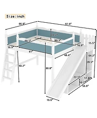 Streamdale Furniture Queen Loft Bed with Storage Shelves, Cabinet, Slide & Ladder (Blue/White)