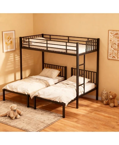 Streamdale Furniture Triple Metal Bunk Bed for Kids - Black, Noise Reduced, Separates into 3 Twin Beds