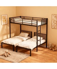 Streamdale Furniture Triple Metal Bunk Bed for Kids - Black, Noise Reduced, Separates into 3 Twin Beds