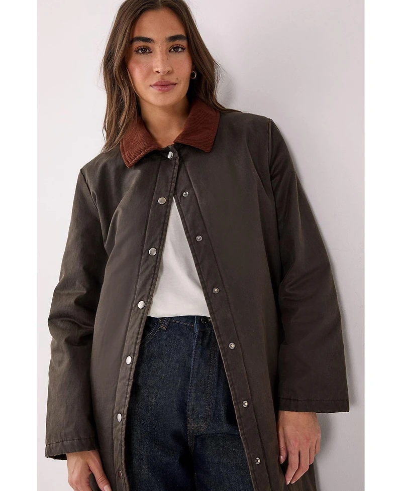 Nasty Gal Women's Longline Cord Collar Wax Effect Coat