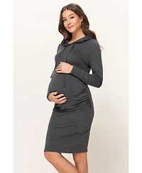 Hello Miz Women's Long Sleeve Side Ruched Maternity Hoodie Dress