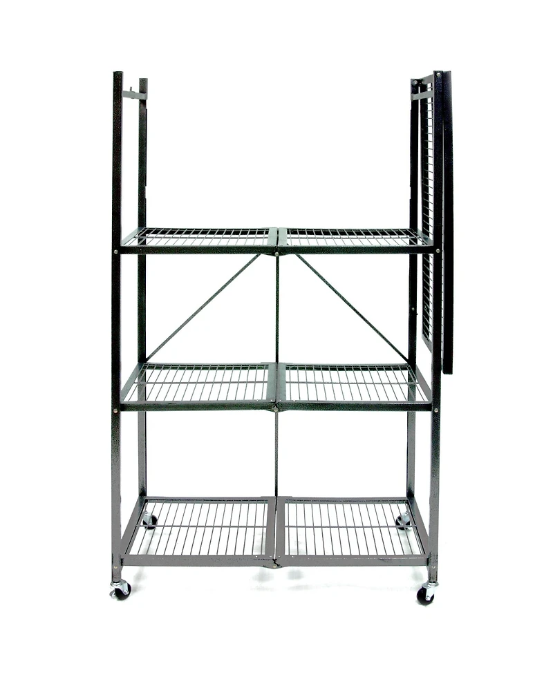 Origami 4 Tier Multipurpose Folding Storage Organizing Rack with Wheels, Gray
