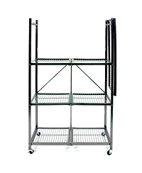 Origami 4 Tier Multipurpose Folding Storage Organizing Rack with Wheels, Gray