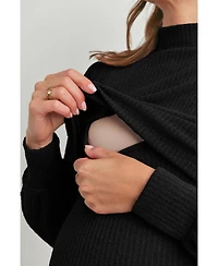 Hello Miz Maternity Double Layer Mock Neck Ribbed Nursing Dress