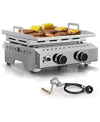 Cowsar Portable Propane Griddle, 16000BTU Tabletop Portable Propane Gas Grill with 2 Burners, Stainless Steel Flat Top Grill, Outdoor Cooking
