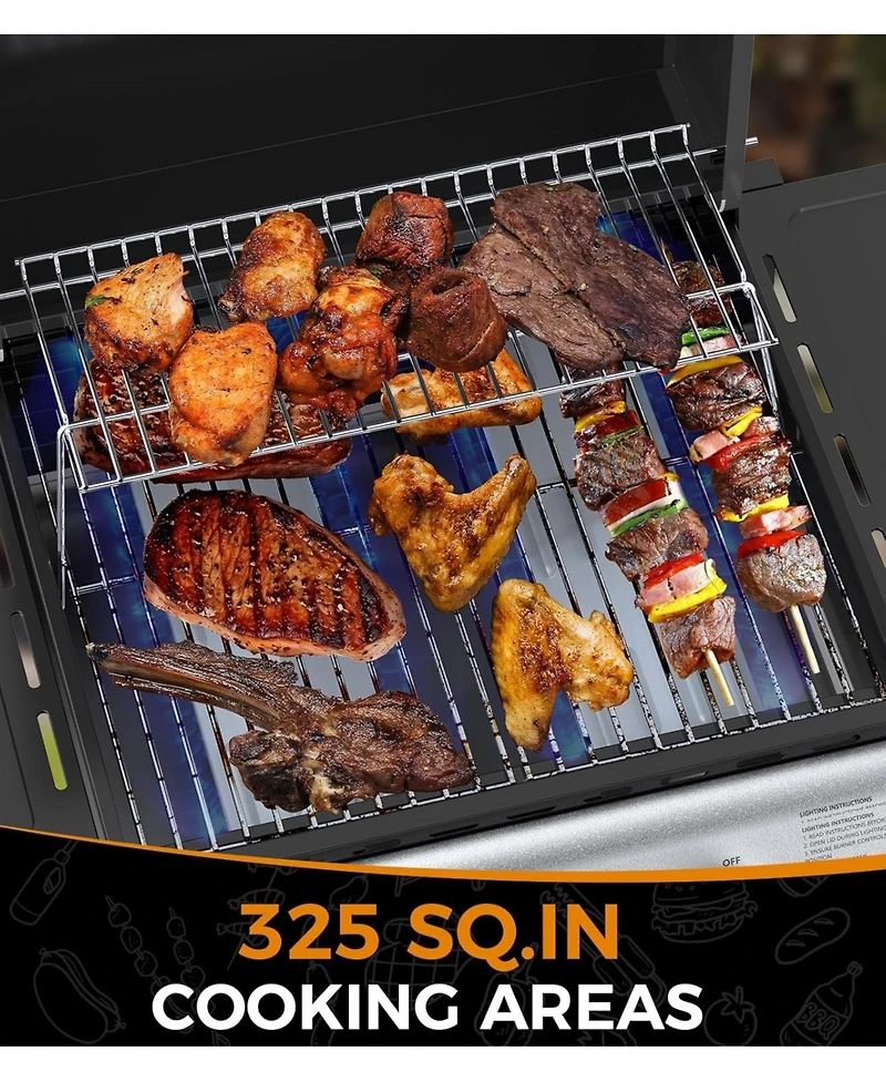 Cowsar 2-Burner Propane Gas Bbq Grill, 20,000 Btu Stainless Steel Grill with Side Shelves and Wheels, Portable Outdoor Grill