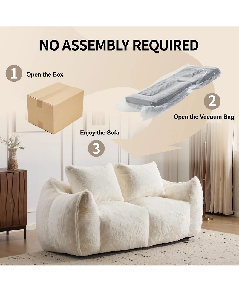 Cesicia Ergonomic Bean Bag Sofa Loveseat for Adults, Ultra Soft Fluffy Chase Lounge Chair for Living Room Bedroom, No Assembly Required with Pillows