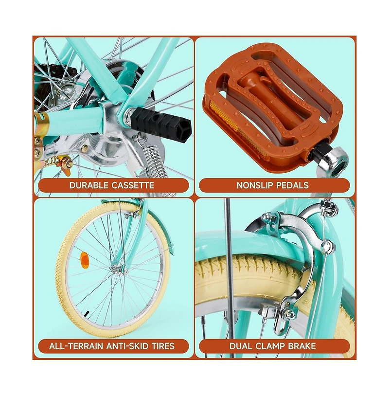 Artudatech 24-Inch Cruiser Bike with Low Step Frame, Passenger Seat & Front Basket