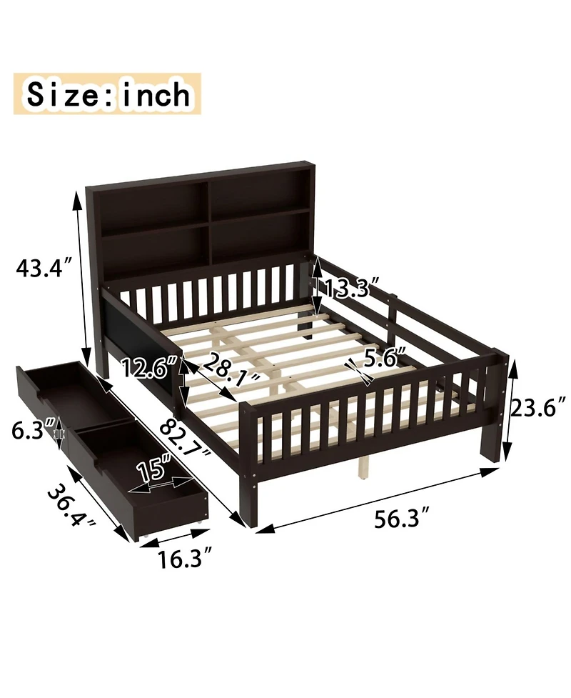 Streamdale Furniture Full Platform Bed with Chalkboard, Storage, Shelves, Espresso