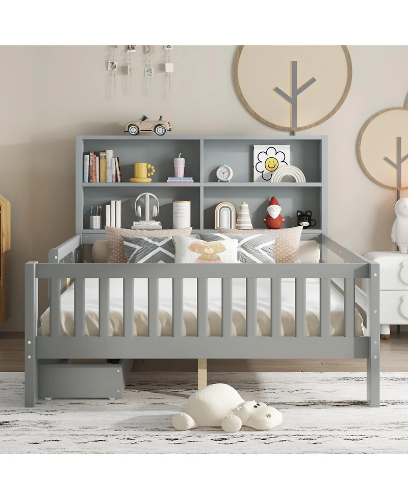 Streamdale Furniture Streamdale Full Platform Bed with Chalkboard, Storage, Shelves, Gray