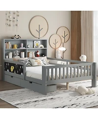 Streamdale Furniture Streamdale Full Platform Bed with Chalkboard, Storage, Shelves, Gray