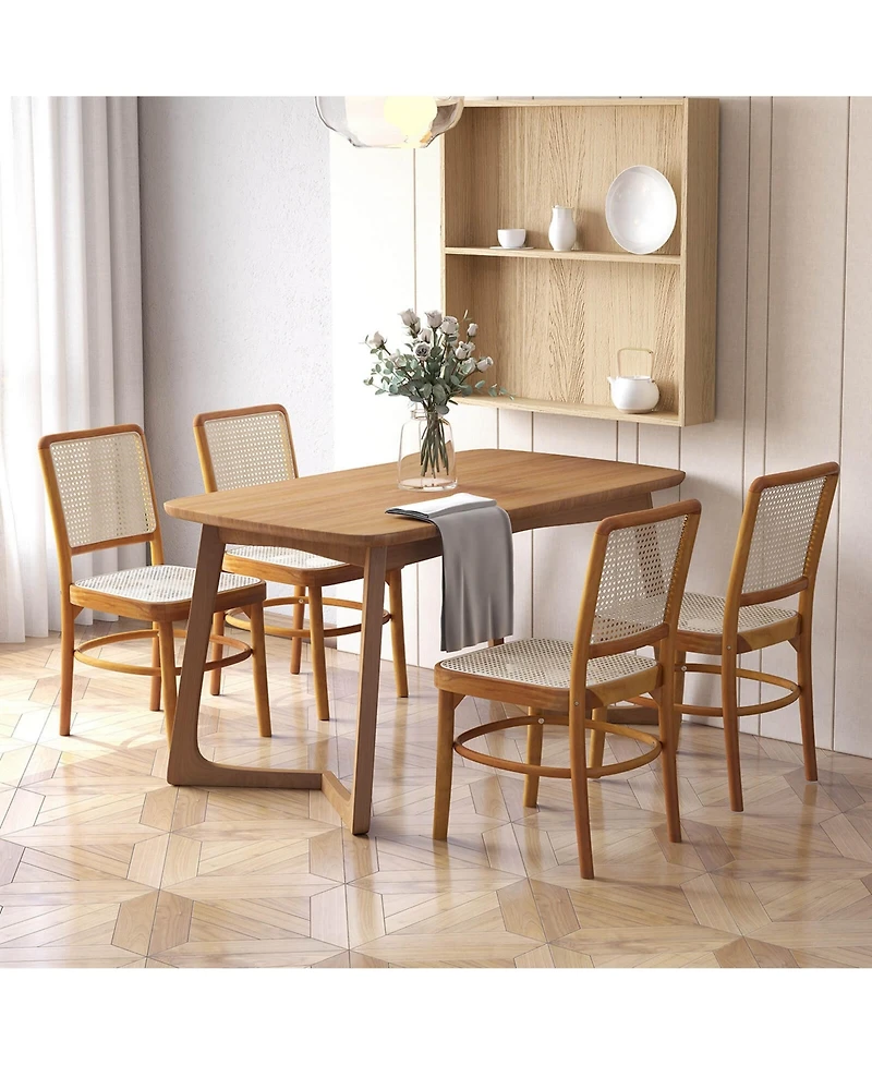 Costway Set of 2 Boho Dining Chairs with Teak Wood Structure & Footrests for Indoor Use