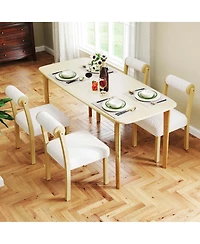 Costway Wooden Dining Chair Faux Sherpa Upholstered Kitchen Dining Room Chairs