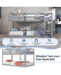 Costway Twin over Low Bunk Bed with Guardrails Integrated Ladder Kids Wooden