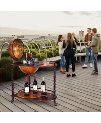 Costway Wood Globe Wine Bar Stand 34'' H 16th Century Italian Rack Liquor Bottle Shelf