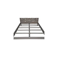 Porter Designs Mandala Hand Carved Motif Queen Bed, Gray