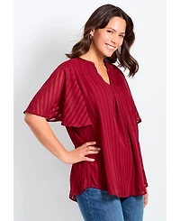 Avenue Women's Plus Split Neck Flutter Sleeve Blouse
