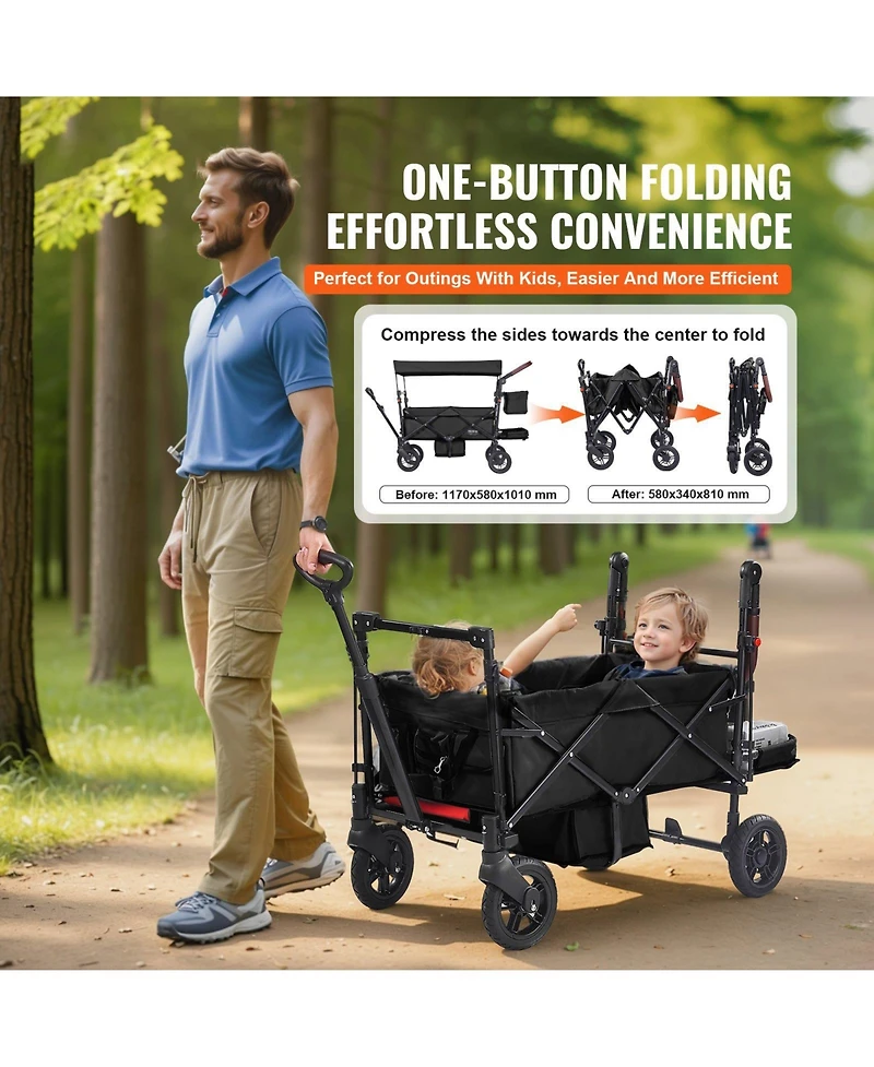 Sugfit Wagon Stroller for 2 Kids Folding Push-Pull Stroller with Canopy