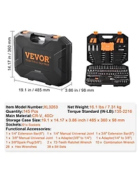 Sugift 145-Piece Professional Tool Set with Sae/Metric Sockets & Storage Case