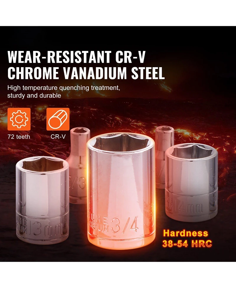 Sugfit 205-Piece Mechanics Tool Set with 1/4"-1/2" Drive Sockets & Wrenches