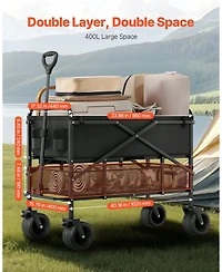 Sugift 400L Double Decker Collapsible Wagon with Extended Handle & 450 lb Weight Capacity