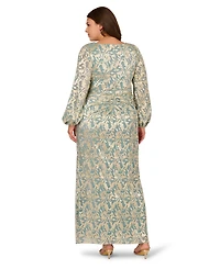 Adrianna Papell Plus Metallic Crinkle V-Neck Ball Gown