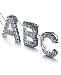 Suzy Levian Sterling Silver Sapphire 3-d Letter "T" Initial Pendant