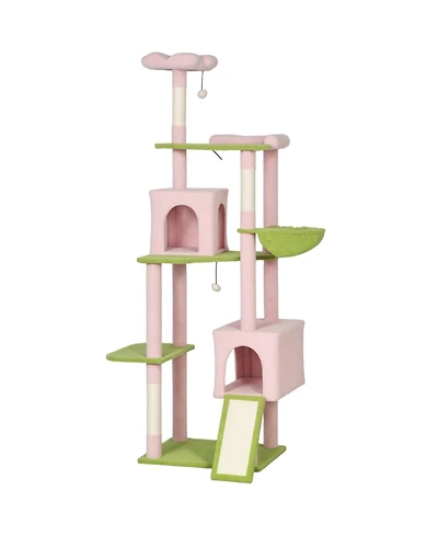 Aostirmotor 74" Flower Cat Tree with Scratching Post & Board in Pink