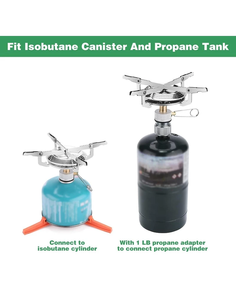 Aofar Portable Camping Stove Burner, Backpacking Stove with 1LB Propane Tank Adapter, Fuel Can Canister Stand and Carry Case, Portable Camping Burner