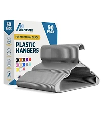 Lifemaster Heavy-Duty Plastic Hangers, Non-Slip Grooves, Space-Saving Design, 5 lb Capacity – Perfect for Clothes, Dresses & Coats, Pack of 50,