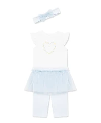 Little Me Baby Girls' Round Neck Bodysuit, Skeggings and Headband, 3-Piece Set