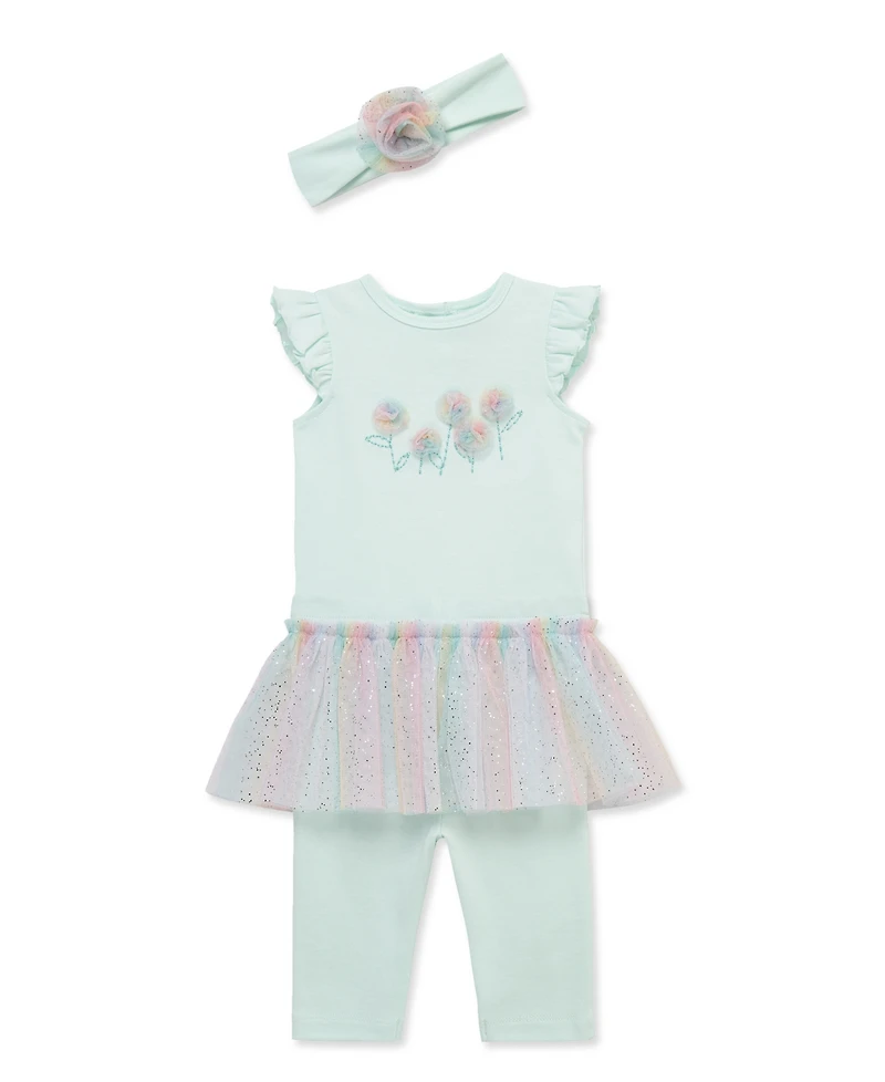 Little Me Baby Girls' Round Neck Bodysuit, Skeggings and Headband, 3-Piece Set