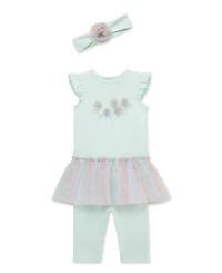 Little Me Baby Girls' Round Neck Bodysuit, Skeggings and Headband, 3-Piece Set