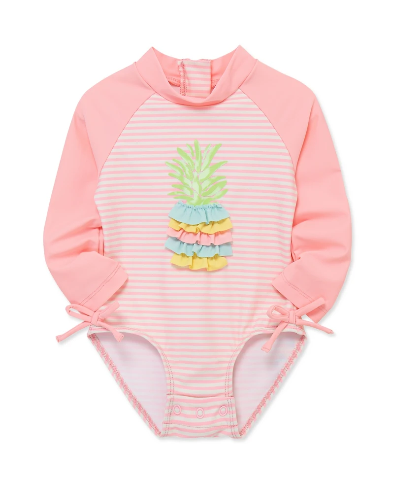 Little Me Baby Girls' Pineapple One-Piece Long-Sleeve Rash Guard Swimsuit