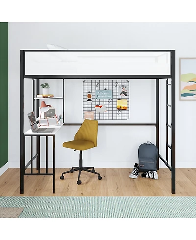 Lovmor Two Tone Metal Bunk Bed with Desk Storage Loft Bed for Kids Teens Dorm Black White