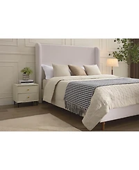 Lovmor Hayden Upholstered Wingback Bed Size Queen Without Wooden Slats Box Spring Request Textured Ivory Canvas Easy Assembly