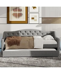 Upholstered Twin Xl Size Daybed with Led Belt and Trundle Gray