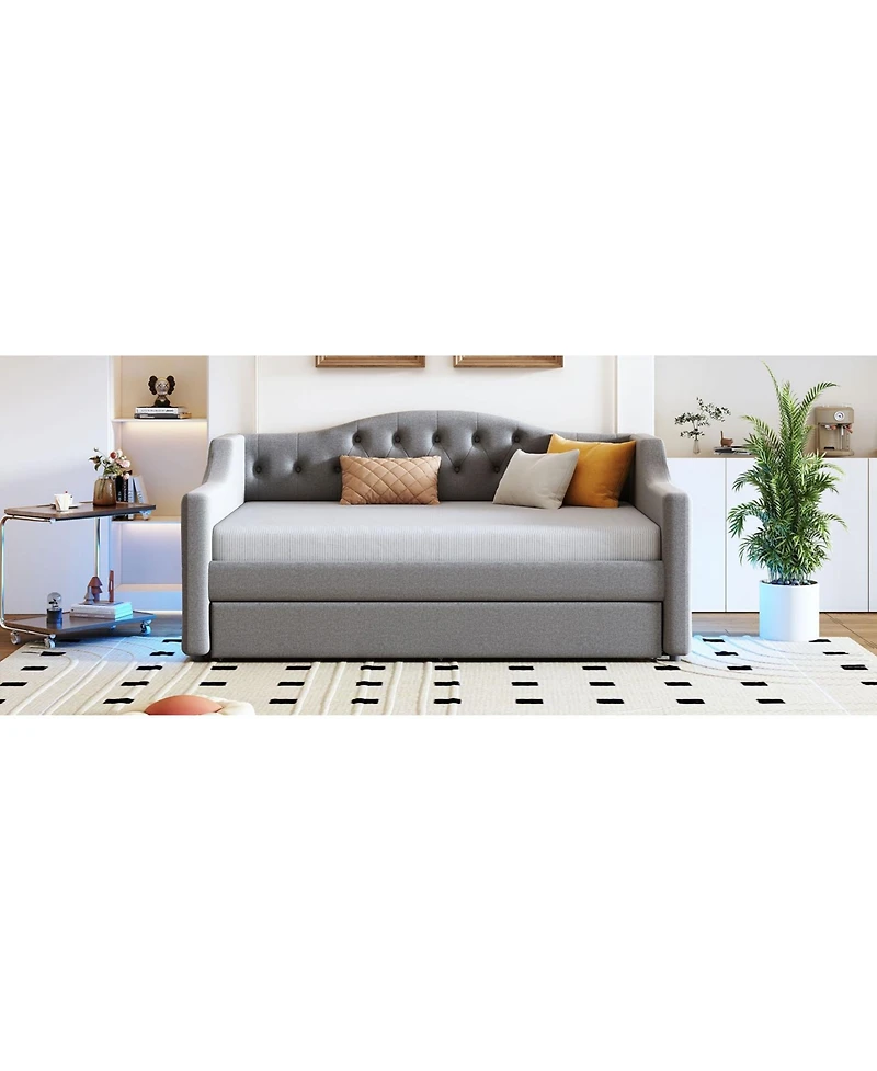Lovmor Upholstered Full Xl Size Daybed with Led Belt and Trundle Gray
