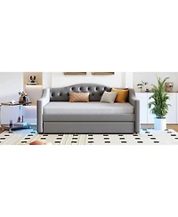 Lovmor Upholstered Full Xl Size Daybed with Led Belt and Trundle Gray