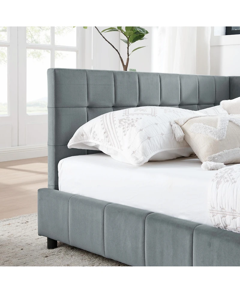 Lovmor Queen Size Upholstered Tufted Sofa Bed Frame with Comfortable Backrest and Armrests Bed Velvet