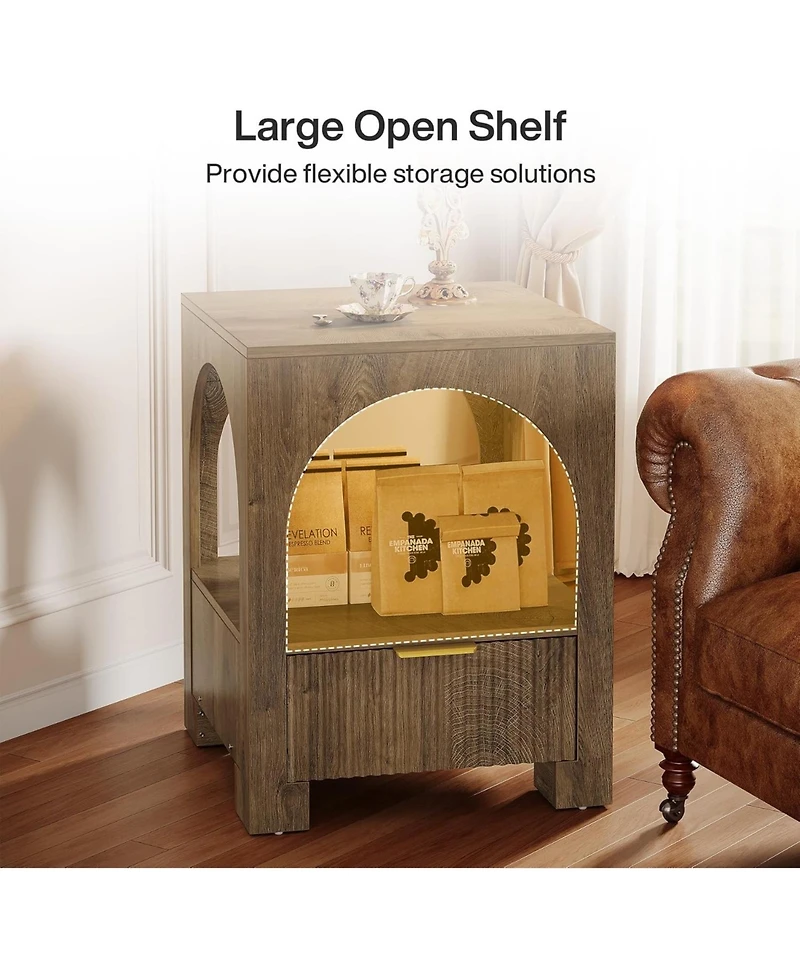 Tribesigns 2-Tier Wood Farmhouse Night Stand, with Open Shelf