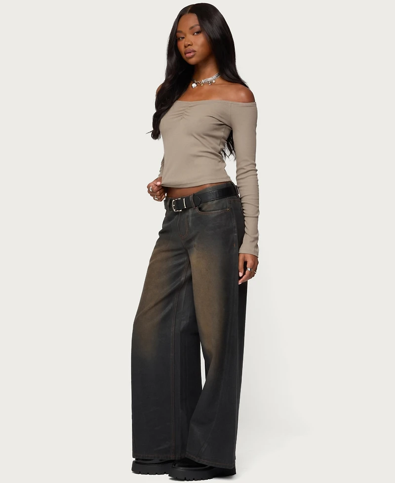 Edikted Women's Cambria Ribbed Off Shoulder Top