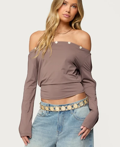 Edikted Women's Ronee Off Shoulder Button Cutout Top