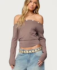 Edikted Women's Ronee Off Shoulder Button Cutout Top