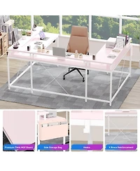 Gaomon U Shaped Desk, 126 Inch Gaming Desk with Monitor Stand and Led Lights