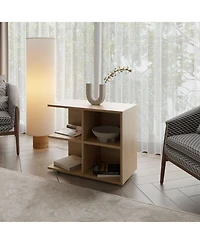 Fm Furniture Angus Side Table with Open Storage and 4 Shelves, Natural Oak