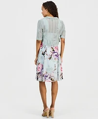 Connected Petite 2-Pc. Floral Chiffon Sleeveless Dress and Ruffle-Front Jacket