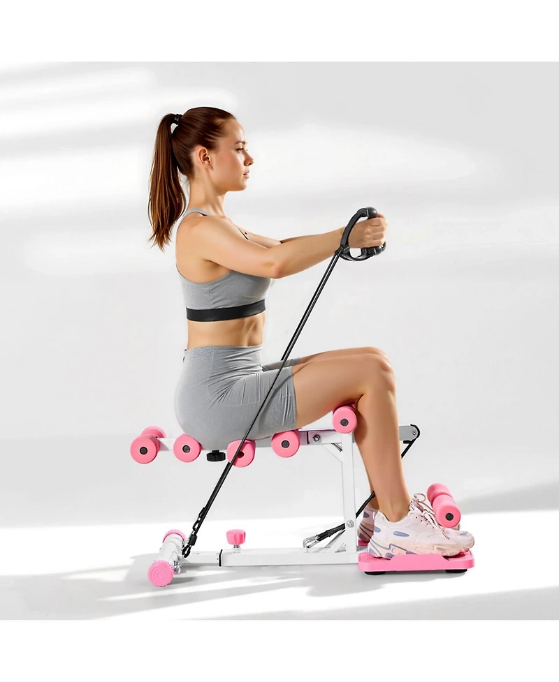 Sugfit Deep Squat Machine Adjustable Glute Trainer with Resistance Bands Pink White