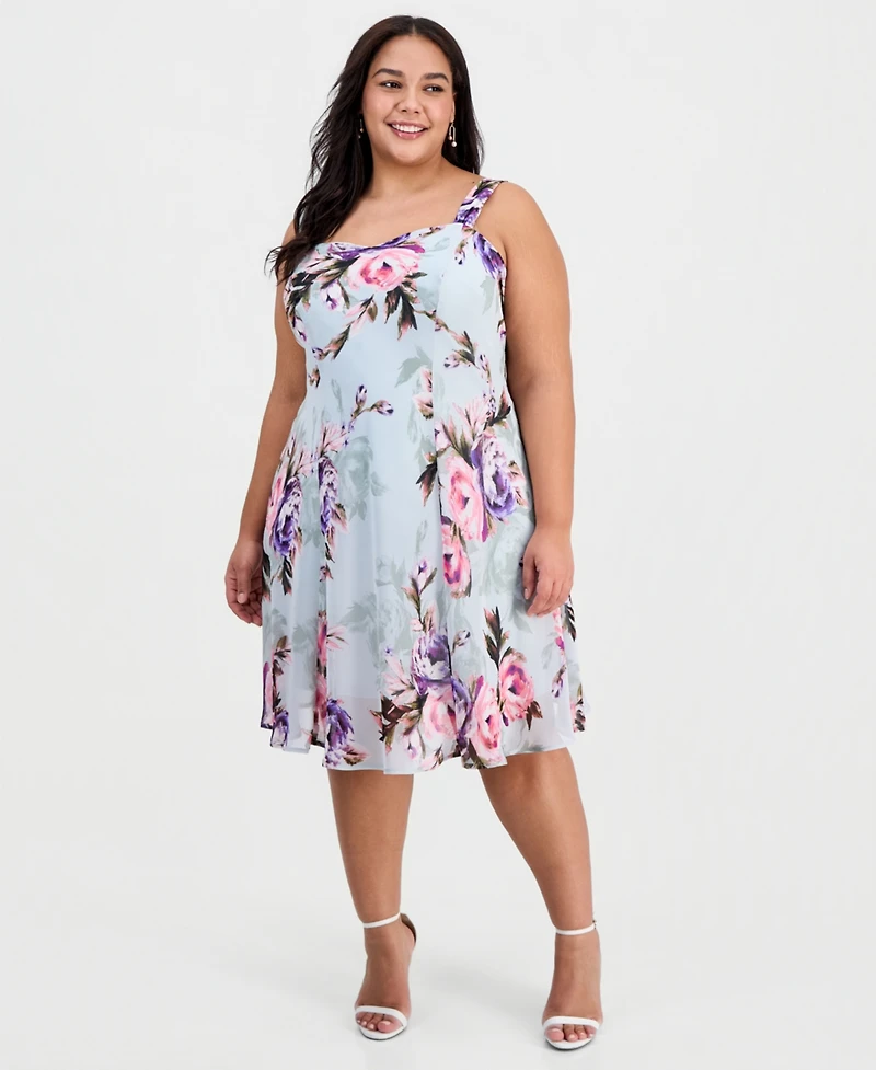 Connected Plus 2-Pc. Floral Chiffon Sleeveless Dress and Ruffle-Front Jacket