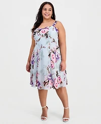 Connected Plus 2-Pc. Floral Chiffon Sleeveless Dress and Ruffle-Front Jacket